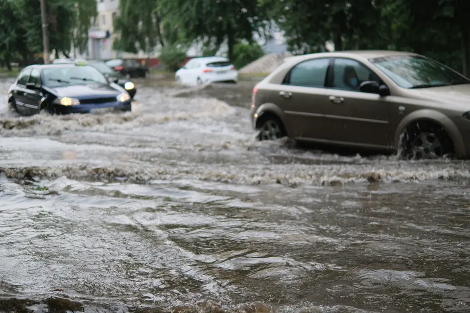 Flash flood water running down a street